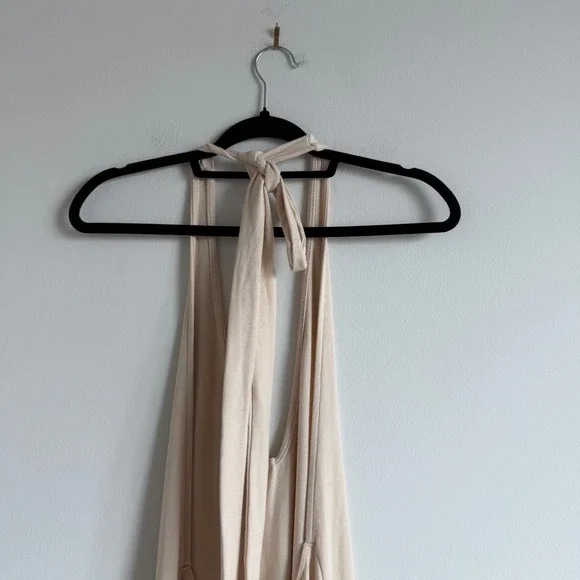 NWT Free People Beach Alix Plunge Low Back Midi Dress in Bleached Sand Neutral - Picture 7 of 9